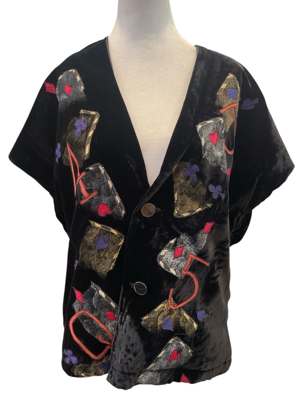 Vintage Zonda Nellis purple Black Velvet Playing Card Wearable Art Blouse AS IS